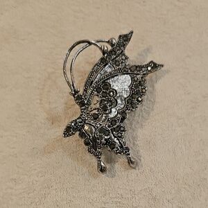 Silver-Tone Butterfly Brooch with Marcasite Detail